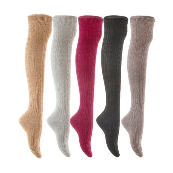 Lian LifeStyle Women's 5 Pair Adorable Comfortable Soft Thigh High Over Knee High Cotton Socks Size 6-9 L1024 Beige,Light Grey,Wine,Black,Dark Grey