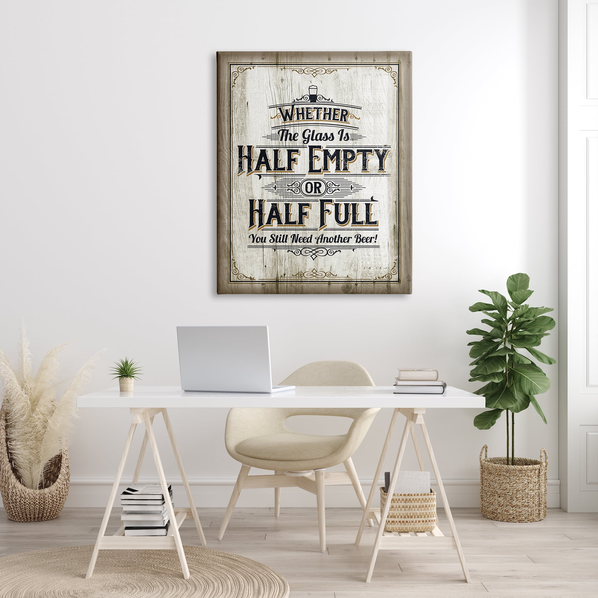 Stupell Industries Half Empty Beer Sign Bar Room Word Design Canvas Wall Art by Retrorocket Studio