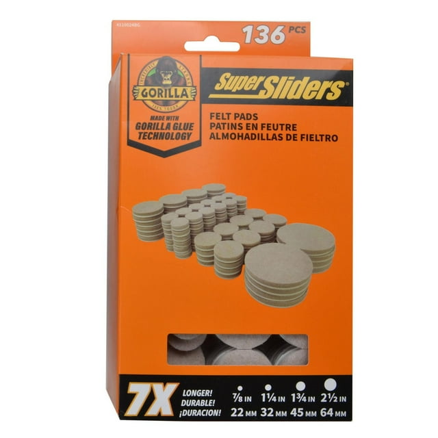Super Sliders With Gorilla Glue Felt Value Pk Beige 136 pc