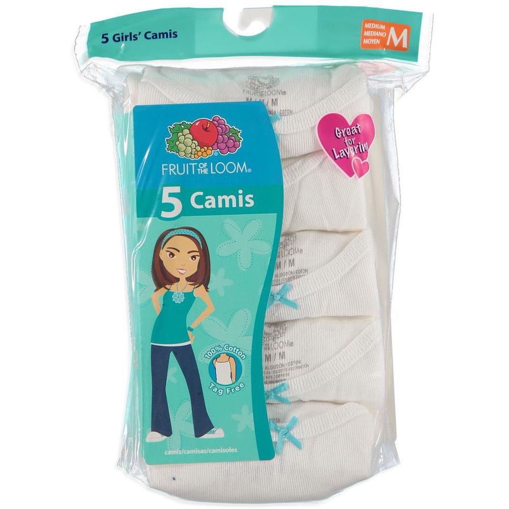 Fruit of the Loom Girls 412 Camisoles 5 Pack White Large Walmart