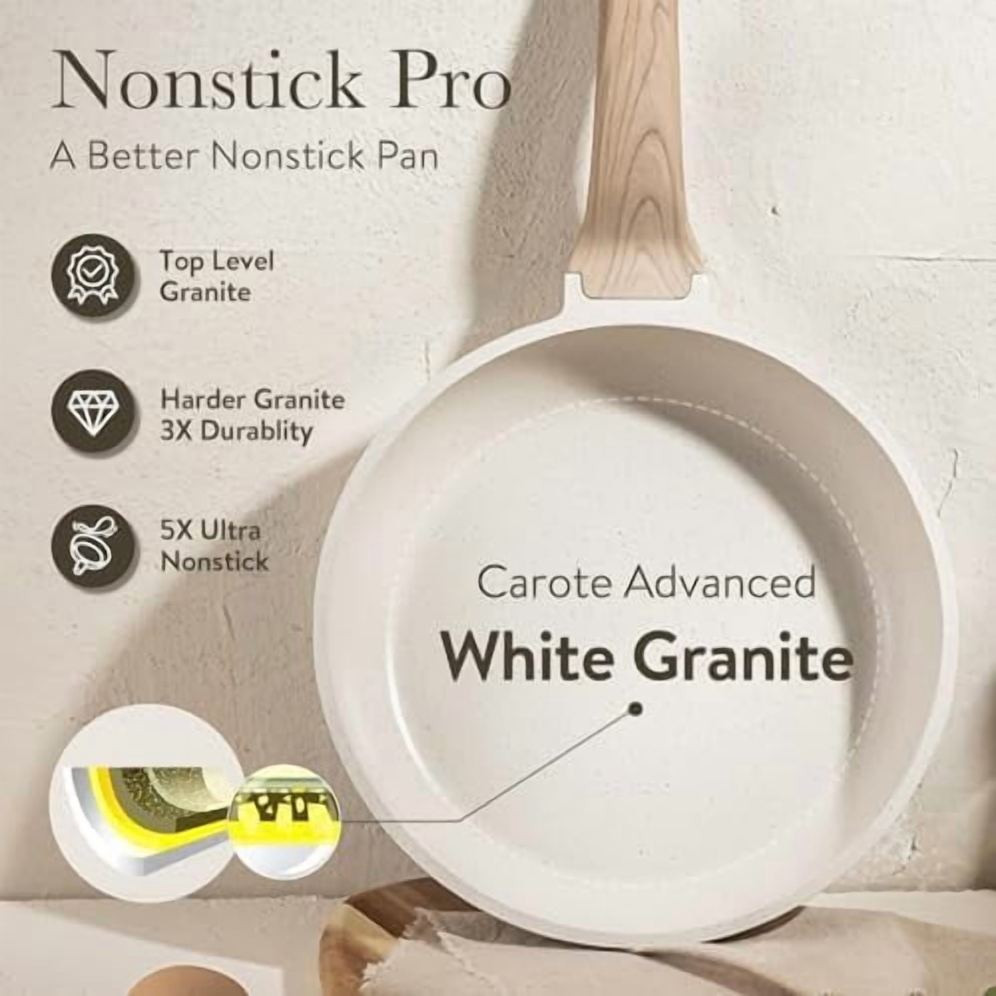 Non Stick Frying Pan Skillet, Omelet Pan, Healthy Non Toxic Granite Chef Pan, Induction Compatible Egg Frying Pan with Heat-Resistant Handle, PFOA-Free, Cream White, 12"