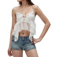thumbnail image 2 of Lixiuxyad Trend Summer Tank Tops Women's Summer Ruffle Strap Camisole Slim Fit Asymmetrical Tank Top For Casual Wear And Layering,White, 2 of 6