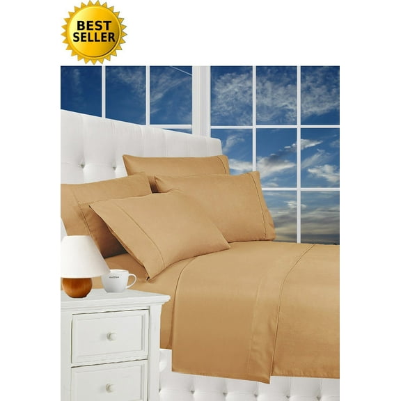 1500 Series Luxury Silky Soft 6 pc Sheet set, Deep Pocket Up to 16" - All Size and Colors , Full, Gold