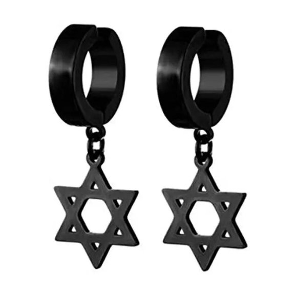 HOOUN Black Star of David Drop Dangle Hoop Earrings Men's Jewish Jewelry Gift