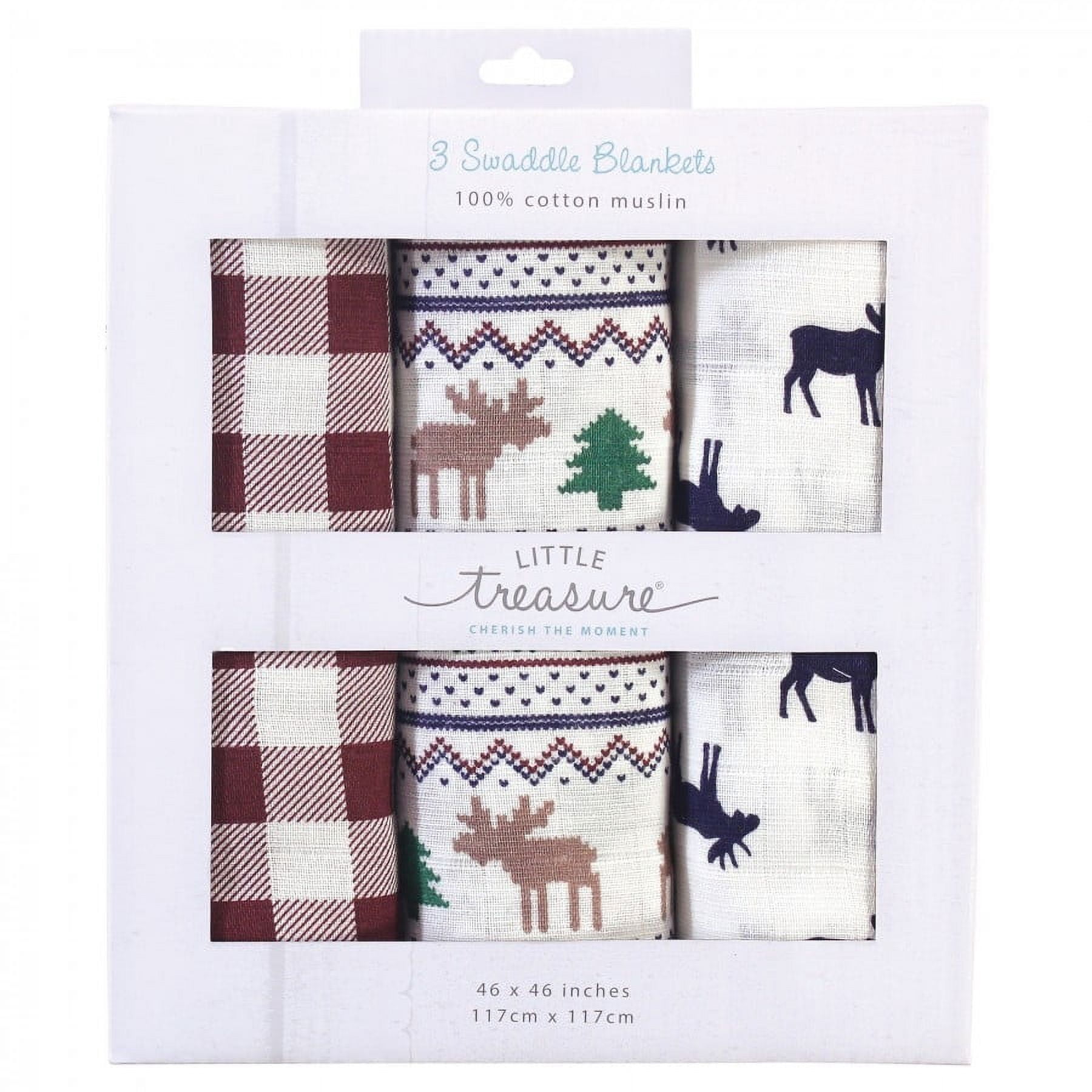 Little Treasure Baby Boy Cotton Muslin Swaddle Blankets, Moose Sweater, One Size