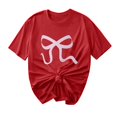 thumbnail image 2 of Elvqul Tops for Women Under $10 Comfortable Casual Red Blouses Short Sleeve Crew Neck Tees Bow Print Cotton Pullover Tops, 2 of 4