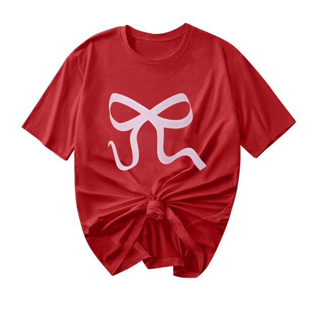 Primavera Top Mujeres Moda Casual Nueva Cinta de Arco Impresa Cuello Redondo Camiseta de Manga Corta, Camiseta de Cuello Tripulado