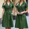 thumbnail image 4 of Dolkfu Collared Womens Fall&Winter Dresses Western Style Mid-Length Short Sleeve Green Shirt Dress Patchwork Denim Waist Cinched Dresses Green,Xl, 4 of 6