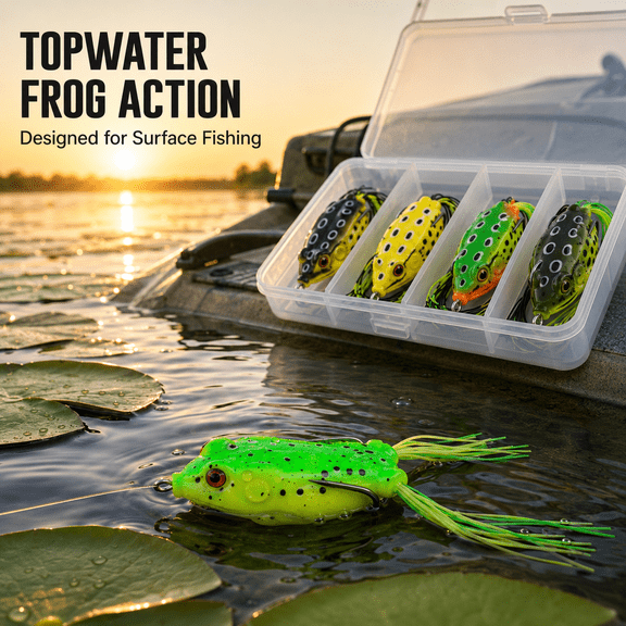 5-Piece Hollow Body Topwater Frog Fishing Lures Baits - Realistic Design Durable Saltwater-Friendly Sharp Hook, Freshwater Saltwater Bass Trout Fishing Angling & Tackle, 2.36in, Multicolor
