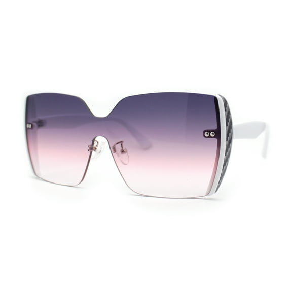 Womens Shield Rimless Oversize Butterfly Diva Sunglasses White Purple Pink