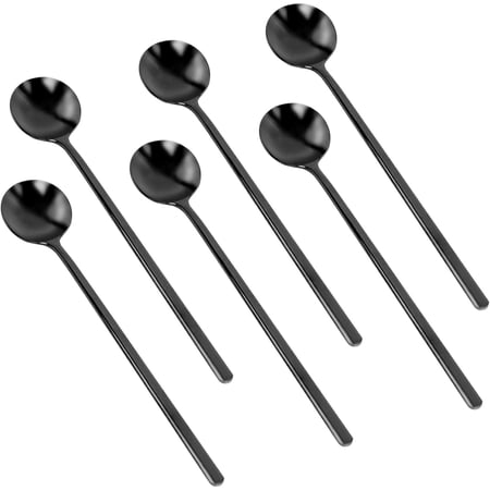 6 Pcs Black Coffee Spoons for Coffee Bar, 6.7 Inch Small and Long Espresso Spoon Stirring Spoons, Stainless Steel Korean Spoon, Cucharas Para Cafe Suitable for Home Restaurant Use