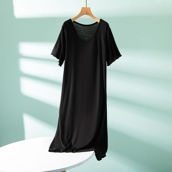 PNTUTB Summer Women's Soft Solid Color Crew Neck Short Sleeve Relaxed Comfortable Nightgown with Built-in Pads