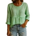 thumbnail image 2 of Uootdi Women's Tops 3/4 Sleeve Crew Neck Peplum Blouses Bohemian Casual Style Linen Blend Lightweight Breathable Relaxed Fit Shirts Gift, 2 of 6