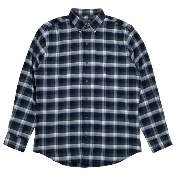 Van Heusen Tall Mens Navy Blue Black Plaid Long Sleeve Button-Down Shirt 2XLT