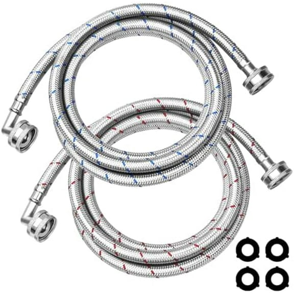 6Ft Stainless Steel Washer Hose with 90 Degree Elbow byfor All Washers - 2 Pack Burst Proof Red and Blue Braided Hoses for Hot and Cold Water Supply - 10 Years Warranty$$Tools & Hardware Other