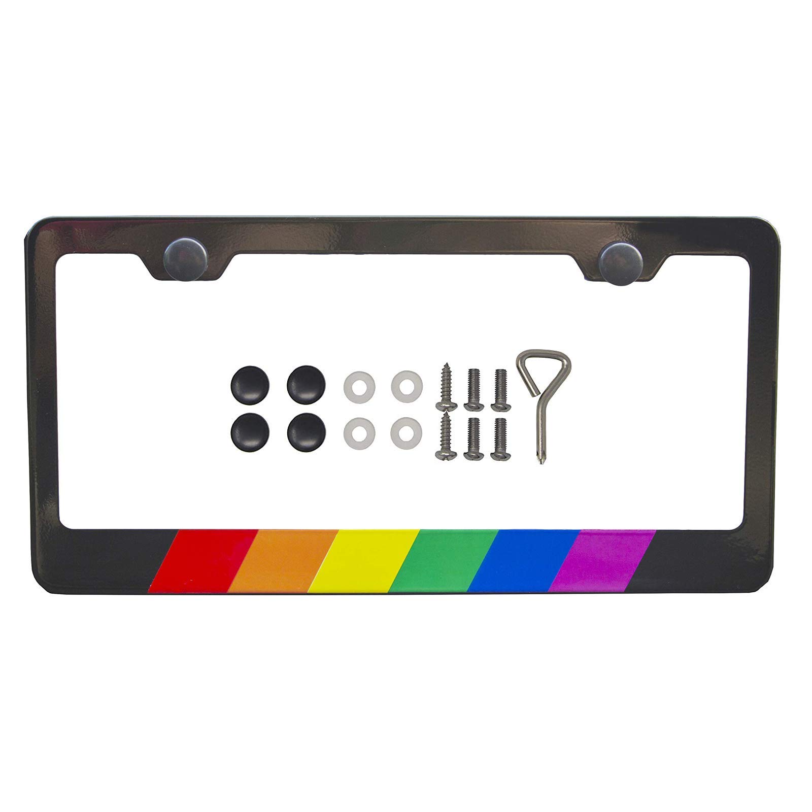 Rainbow License Plate Frame, Black High Grade 304 Stainless Steel