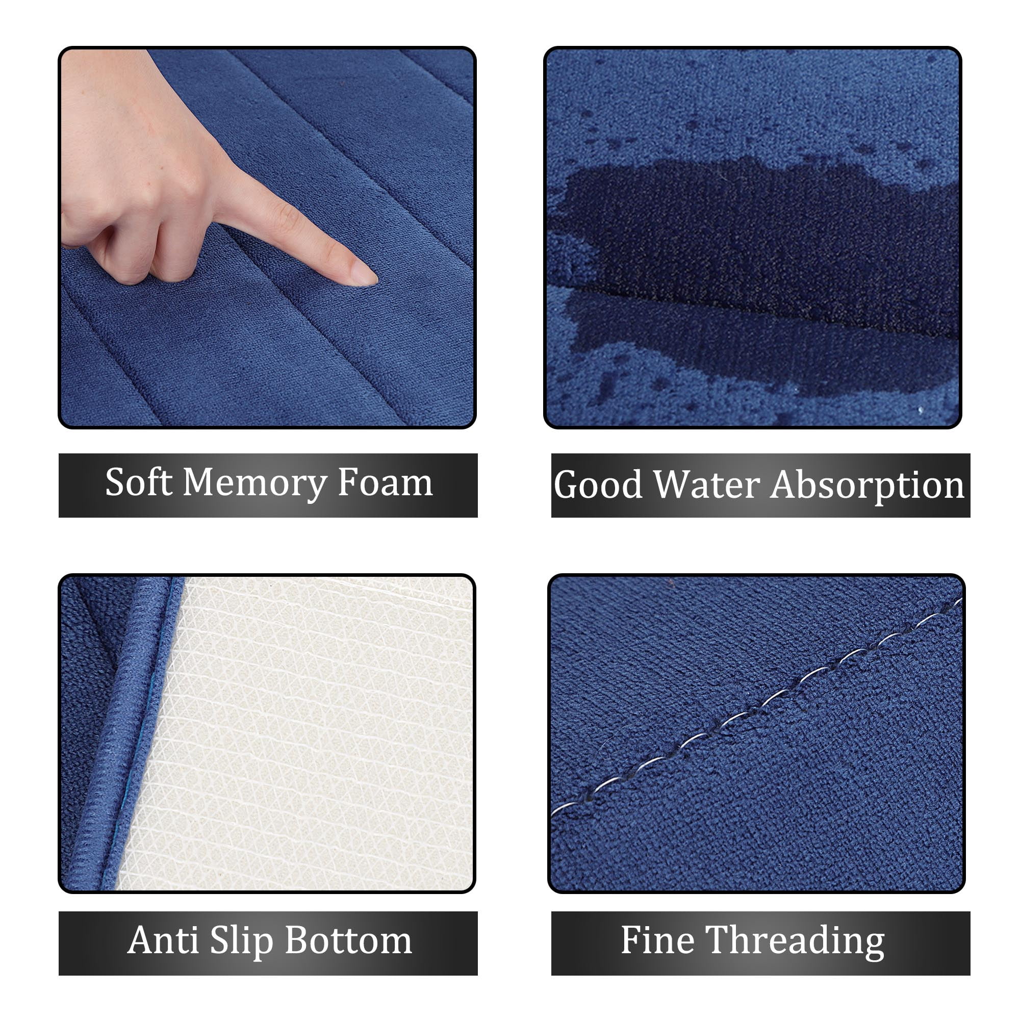 Unique Bargains Anti-slip Memory Foam Bath Floor Mat Area Runner Rug Blue 24"x63"