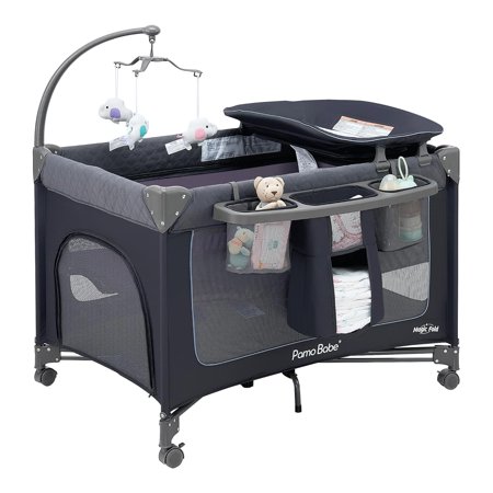 Babe Magic Fold Baby Playard with Removable Bassinet, 1 Step to Set Portable Crib with Changing Table and Zipper Gate, Easy to Carry