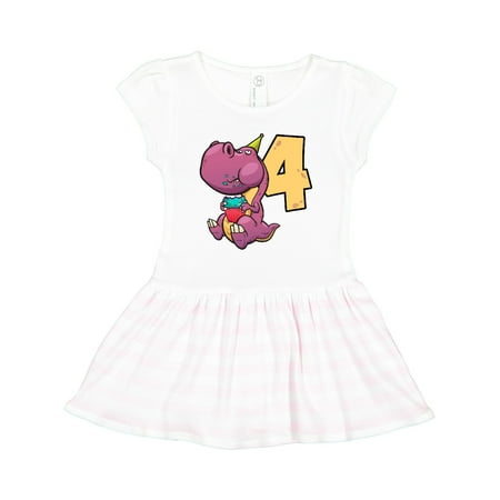 

Inktastic T-Rex Dinosaur 4th Birthday Gift Toddler Girl Dress