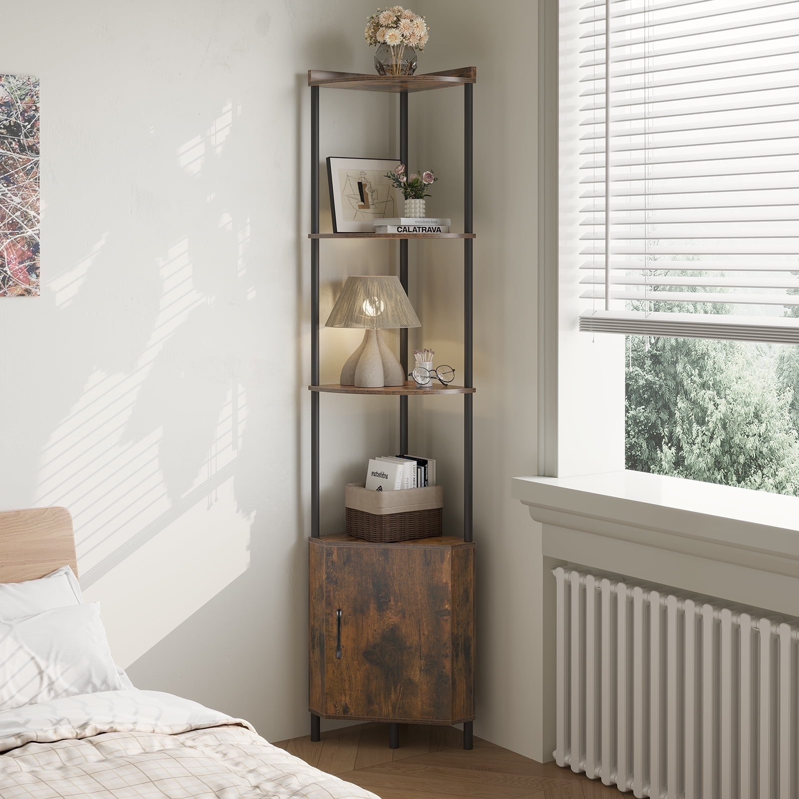 SUNMORY Corner Cabinet, 5 Tier 65.4" Corner Shelf for Living Room, Display Shelf Wall Corner Bookshelf, Tall Stand for Bedroom, Kitchen, Small Space
