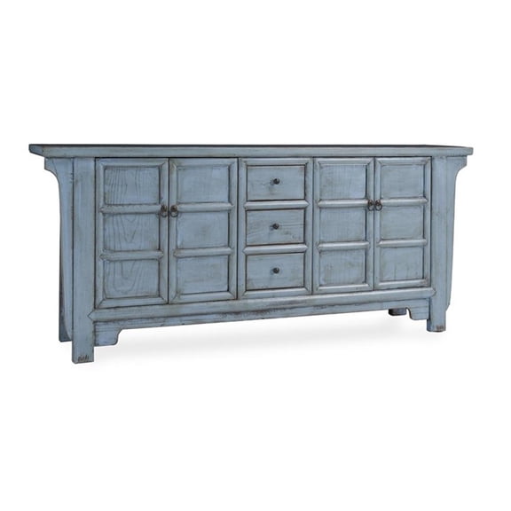 Pemberly Row 4-Door Reclaimed Pine Wood Blue Sideboard Buffet