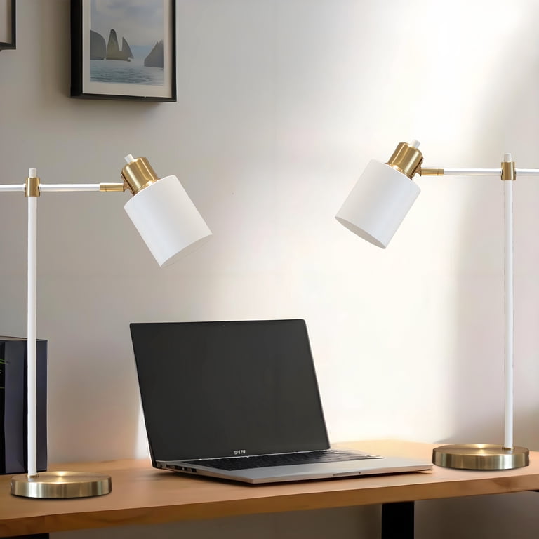 DAIJITAOJI White Desk Lamps Set Of 2 - Adjustable Metal Table Lamps For Home Office, Bedroom, Or Living Room