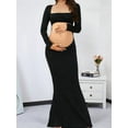 thumbnail image 3 of Maternity Photoshoot Dress Long Sleeve Sexy- Cut-Out Backless Maternity Maxi Gown Photography Outfits Black S, 3 of 6