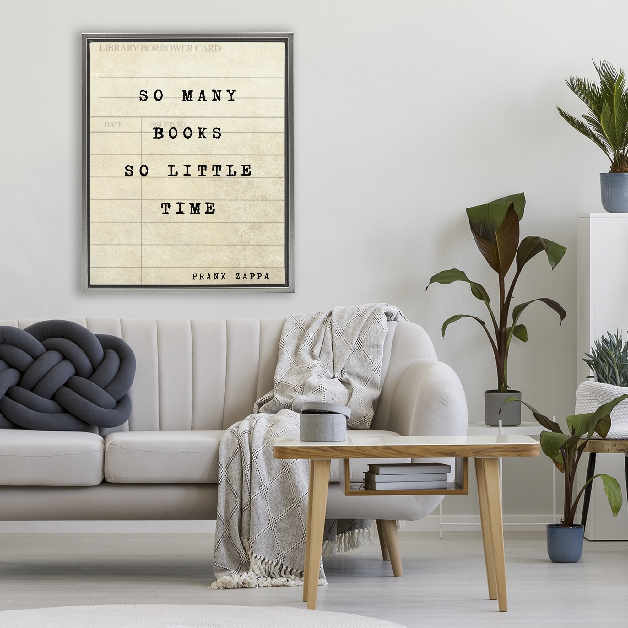 Stupell Industries Many Books & Little Time Gray Framed Floater Canvas Wall Art, design by Julia Frost