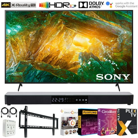 Sony XBR75X800H 75-inch X800H 4K Ultra HD LED Smart TV (2020 Model) Bundle with Deco 31-in Sound bar, Deco Wall Mount, Tech Smart USA TV Essentials 2020 () and 6-Outlet Surge Adapter