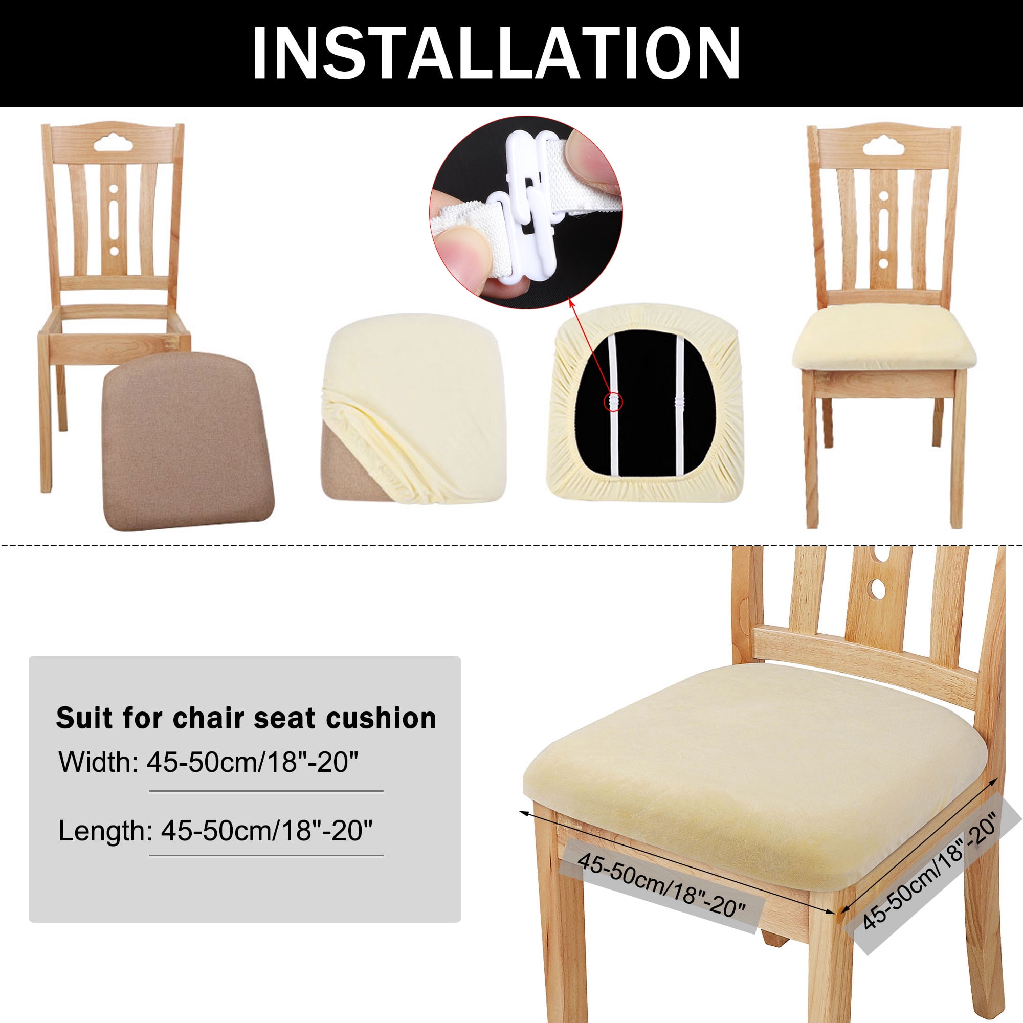 Unique Bargains 4Pcs Velvet Dinning Chair Seat Cover Elastic Stretchable Slipcovers Cream White