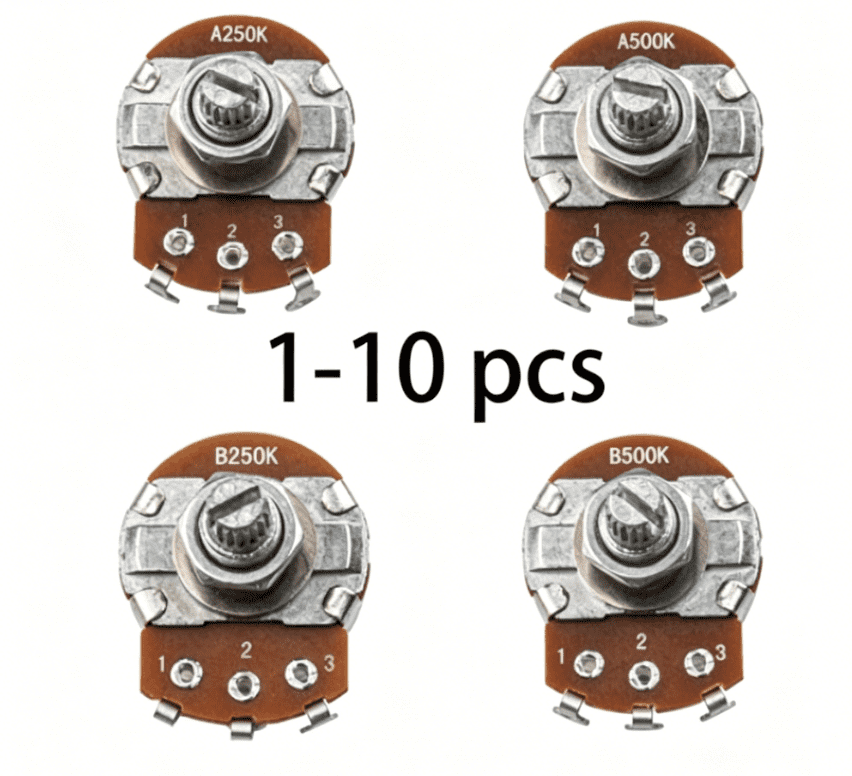 LOOKSEVEN 1-10Pcs Guitar Large Potentiometer Long 18mm A/B 250k 500k Volume Tone Taper Pot- A500K （ 10 piece）