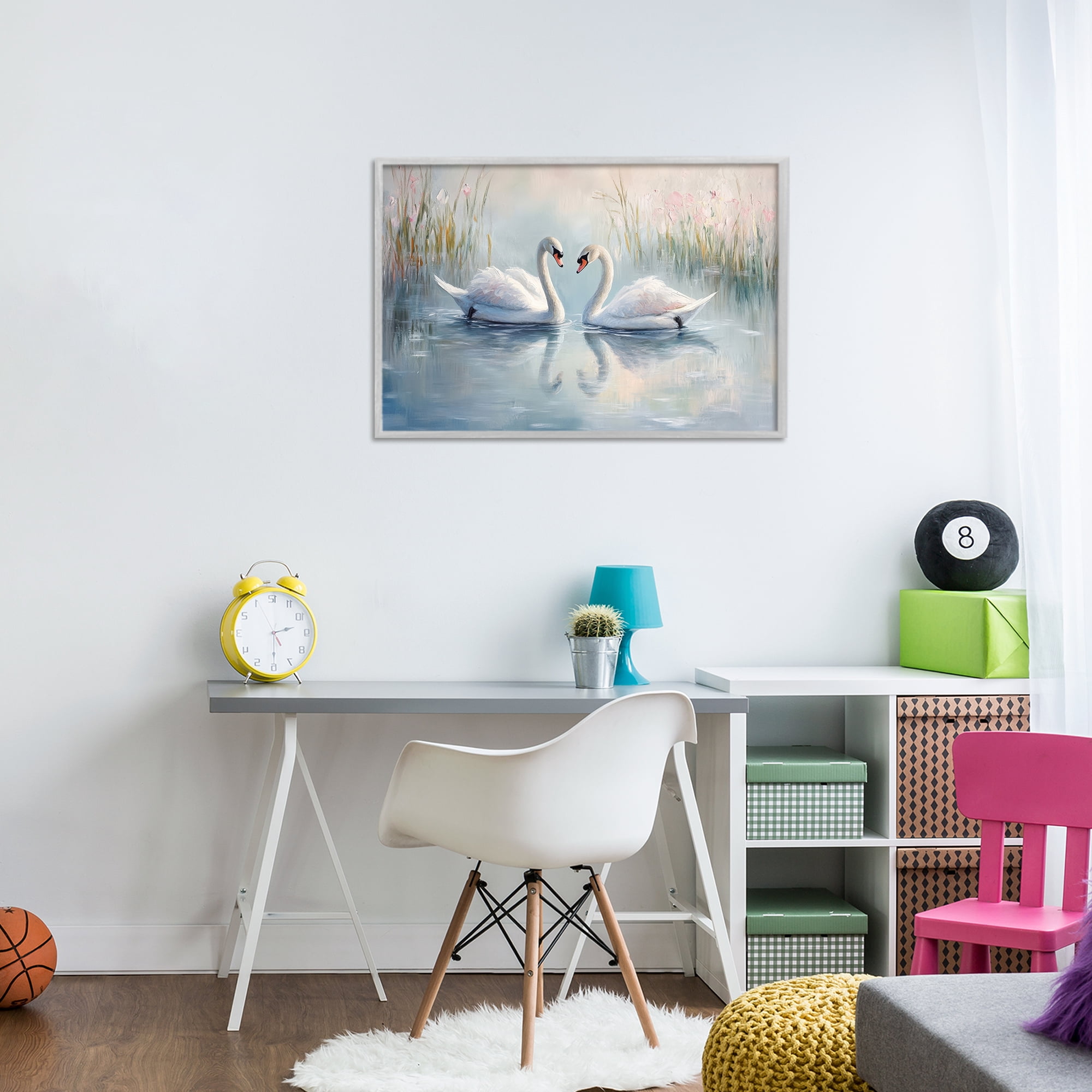 Stupell Industries Simple Swan Reflections Gray Framed Giclee Art, design by Petal Prints Design