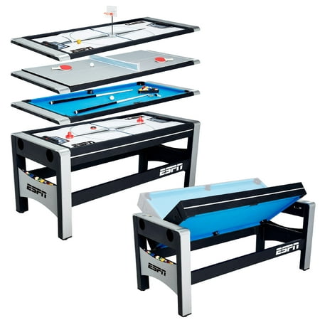 ESPN 72 Inch 4-in-1 Swivel Combo Game Table, 4 Games with Hockey, Billiards, Table Tennis and Finger Shoot Basketball