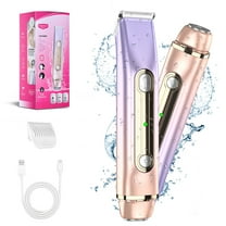 Bikini Trimmer for Women, 2 in 1 Dual Head Electric Razor, IPX7 Waterproof Wet/Dry Use Women Electric Shaver, Painless Body Facial Hair Remover for Bikini Legs Arm Underarm, Rechargeable