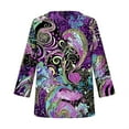 thumbnail image 4 of Mifsaly Women Silk Shirts Plus Size Womens 3/4 Sleeve Tops Boho V-Neck Vintage Print Vacation Tshirts Loose Beach Summer Blouse 2026 Trendy Workwear XXL, 4 of 5