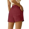 thumbnail image 5 of Womens Dress Shorts Casual 2026 Summer Elastic High Waist Button Shorts Pleated Beach Vacation Clothes (Red,M）, 5 of 6