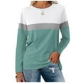 thumbnail image 3 of Yigetop Womens Tops Women's Color Block Tunic Tops Casual Long Sleeve Shirts Round Neck Pullover Colorblock Tops for Women Light Blue M, 3 of 8