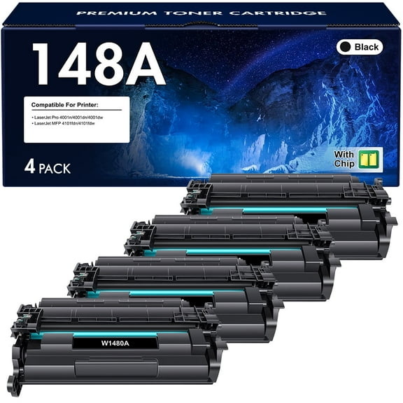 148A 148X Toner Cartridge with Chip Compatible for HP W1480A 148A W1480X 148X Laserjet Pro 4001dn MFP 4101fdw 4101fdn 4001n 4001dn 4001dw (Black, 4-Pack)