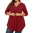thumbnail image 2 of WellSize Plus Size Blouses for Women V Neck Curved Hems Tunic Tops Casual Long Sleeve Botton Fall Shirts, 2 of 9