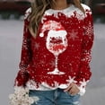 thumbnail image 1 of TIMIFIS Chandail en Molleton Oversize de Noël pour Femmes Décontracté Mignon Verre de Vin Rouge Flocon de Neige Imprimé Col Rond Chandail Cadeaux pour Noël, 1 of 4