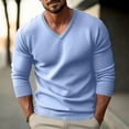 thumbnail image 2 of Men V Neck Dress Sweater Knit Long Sleeve Casual Slim Fit Pullover Sweater Light Blue M, 2 of 4