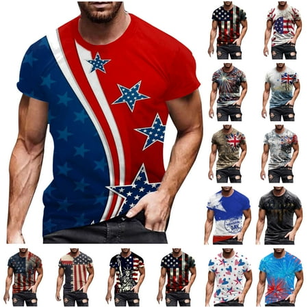 JURANMO 50% Percent off Deals Today Mens Short Sleeve T-Shirts American Flag Graphic Tees Shirts Casual Round Neck Muscle Fit Tops Blouse 4th of July Patriotic Tshirts Black L