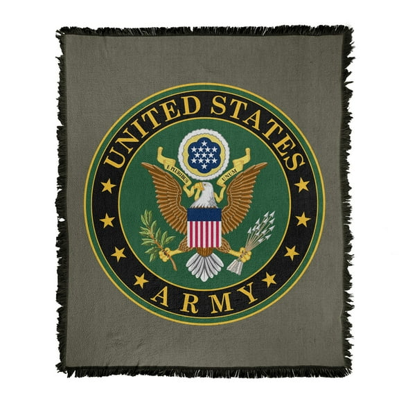 Army Blanket, 50'x60' United States Army Eagle Symbol Woven Tapestry Cotton Blend Fringed Throw