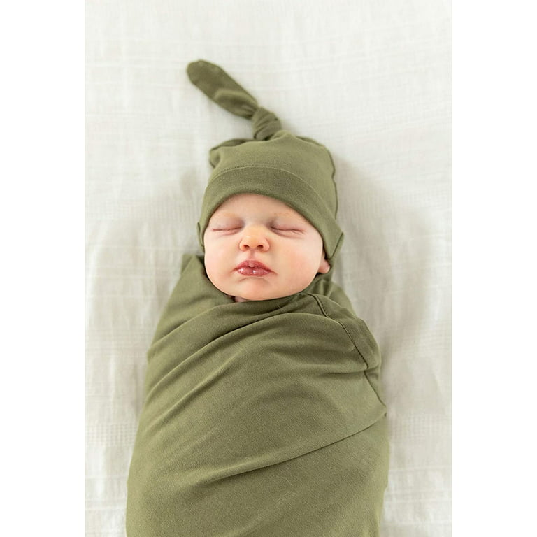Gender Neutral Swaddle Blanket, Baby Knot Hat, Newborn Take Home