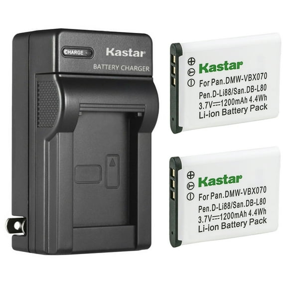 Kastar 2-Pack Battery and AC Wall Charger Replacement for Sanyo VPC-GH2, VPC-GH3, VPC-GH4, VPC-PD1, VPC-PD2, VPC-PD2BK, VPC-X1200, VPC-X1220, VPC-X1420 Camera, Sanyo DB-L80 DBL80 Battery