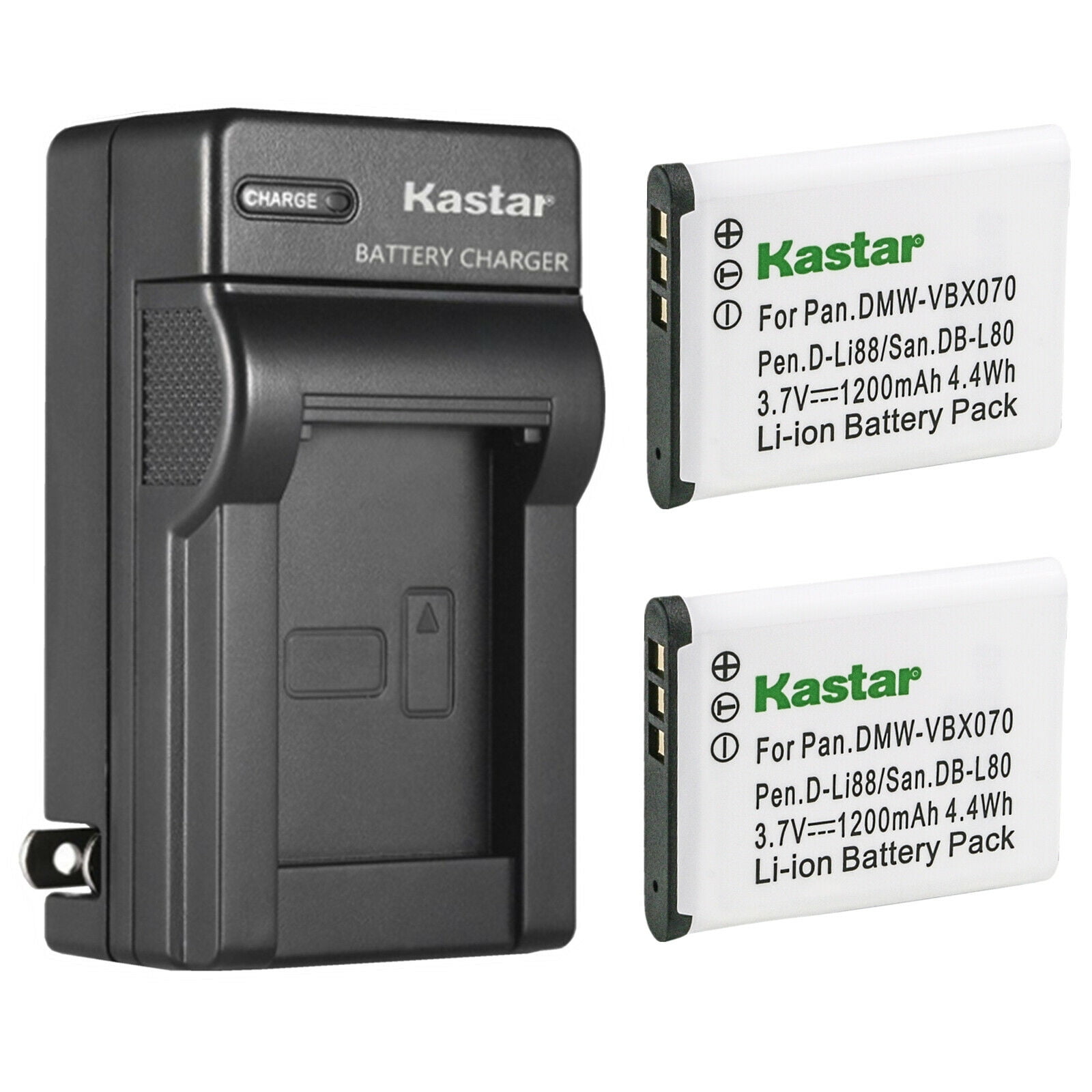 Kastar 2-Pack Battery and AC Wall Charger Replacement for Sanyo VPC-GH2 VPC-GH3 VPC-GH4 VPC-PD1 VPC-PD2 VPC-PD2BK VPC-X1200 VPC-X1220 VPC-X1420 Camera Sanyo DB-L80 DBL80 Battery