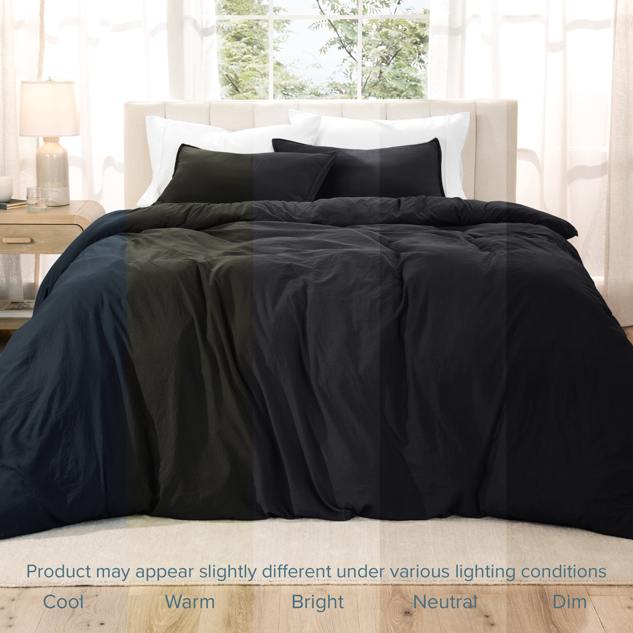 Bare Home Washed Duvet Cover Set - Ultra-Soft - Premium 1800 Collection - 2 Piece - Twin/Twin XL, Black