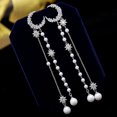 thumbnail image 4 of Pendientes largos con personalidad de estrella y Luna, pendientes de perlas con borlas de circonio populares, Súper Hada con temperamento de aguja de plata 925 Sailing  Electrónica, 4 of 5