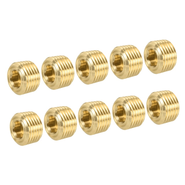 Uxcell Brass Pipe Plug Male Thread Hex Internal Head Socket Fitting for Water Air Fuel Pipe 1/8"NPT