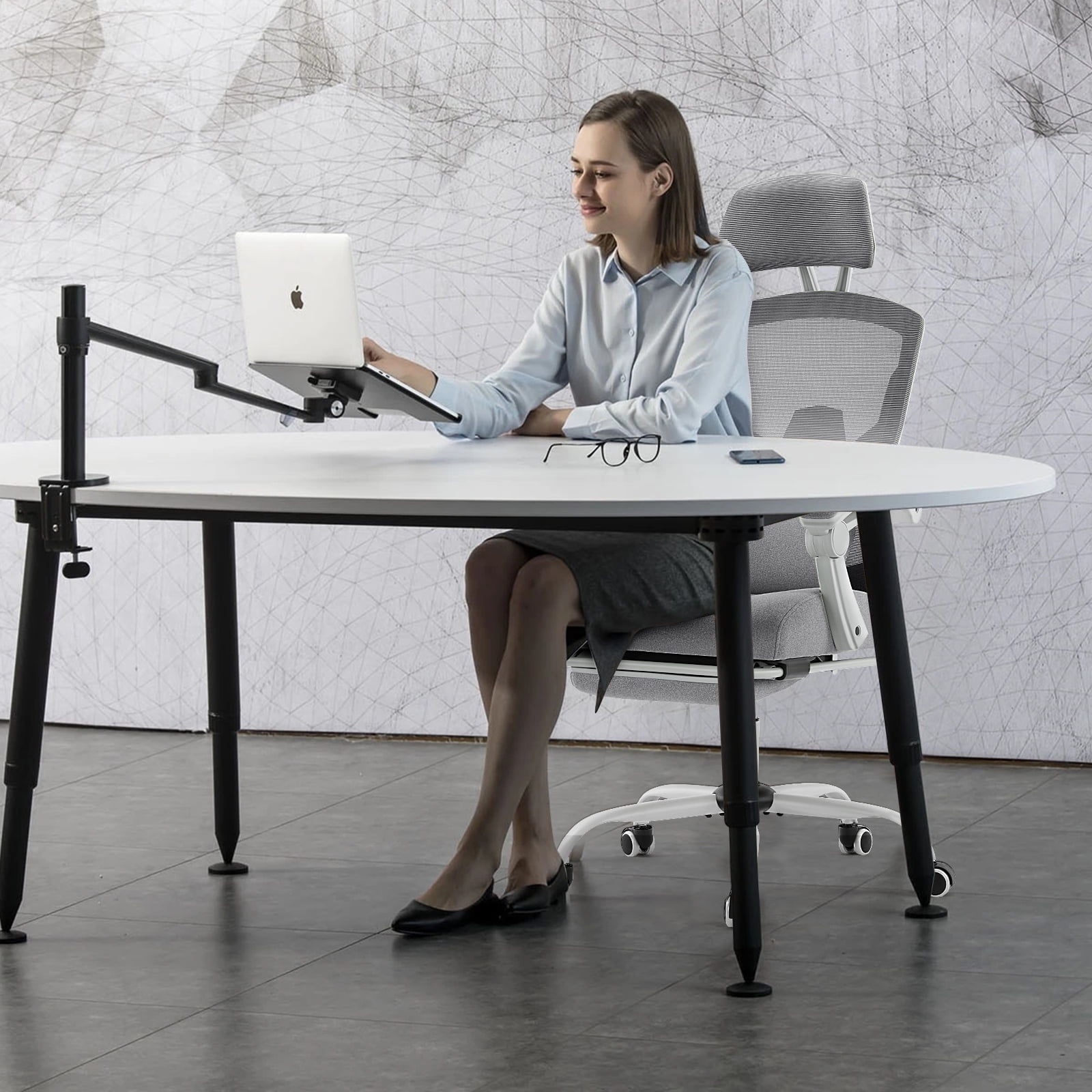 Gianna High-Back Ergonomic Mesh Office Chair with Lumbar Support, Adjustable Headrest, Footrest, and Padded Armrests for Maximum Comfort, Gray